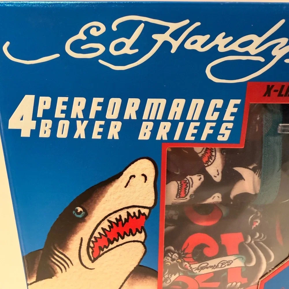 Ed Hardy Performance Boxer Briefs 4 Pack (XL 40-42) Stretch Skulls Sharks Comfy
